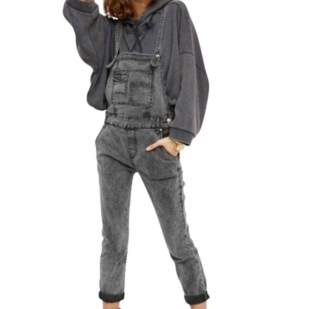 Free People Distressed bib Overalls womens sz 27 grunge utility boho corduroy